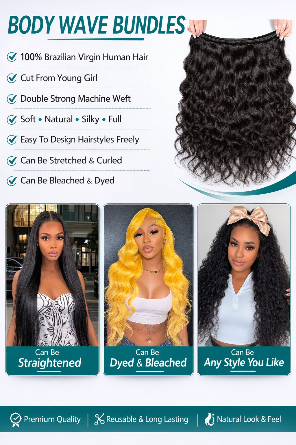 12A Body Wave Human Hair Bundles 20–26 Inch – Brazilian Virgin Human Hair Extensions (Natural Black) | TiDealz TiDealz