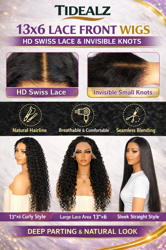 30 Inch Deep Wave Lace Front Wig Human Hair – 13x6 HD Transparent Lace Wig 200% Density (Natural Black) | TiDealz TiDealz
