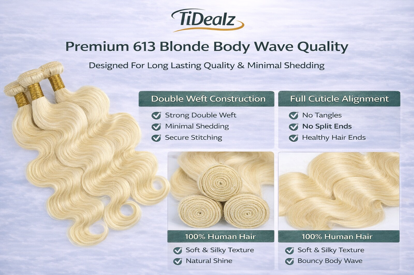 613 Blonde Body Wave Human Hair Bundles – 18 - 22Inches Brazilian Virgin Human Hair Extensions (Natural 613 Color 2 Bundles) | TiDealz TiDealz