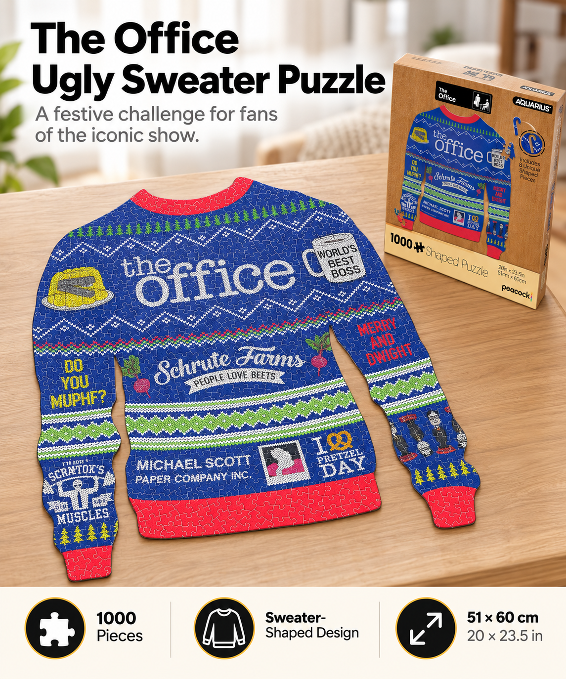 The Office Ugly Christmas Sweater 1000-Piece Shaped Puzzle