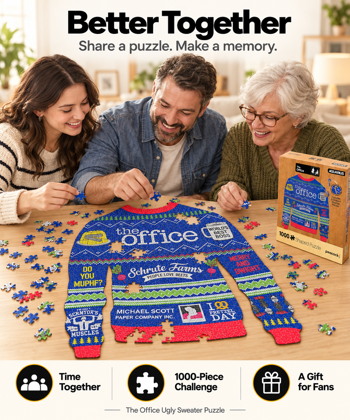 The Office Ugly Christmas Sweater 1000-Piece Shaped Puzzle