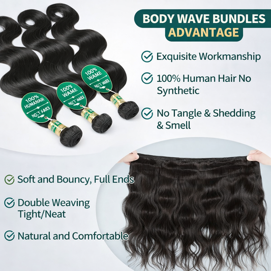 12A Body Wave Human Hair Bundles with 4x4 HD Lace Closure – Brazilian Virgin Hair 20 22 24 + 18 Inch | TiDealz TiDealz