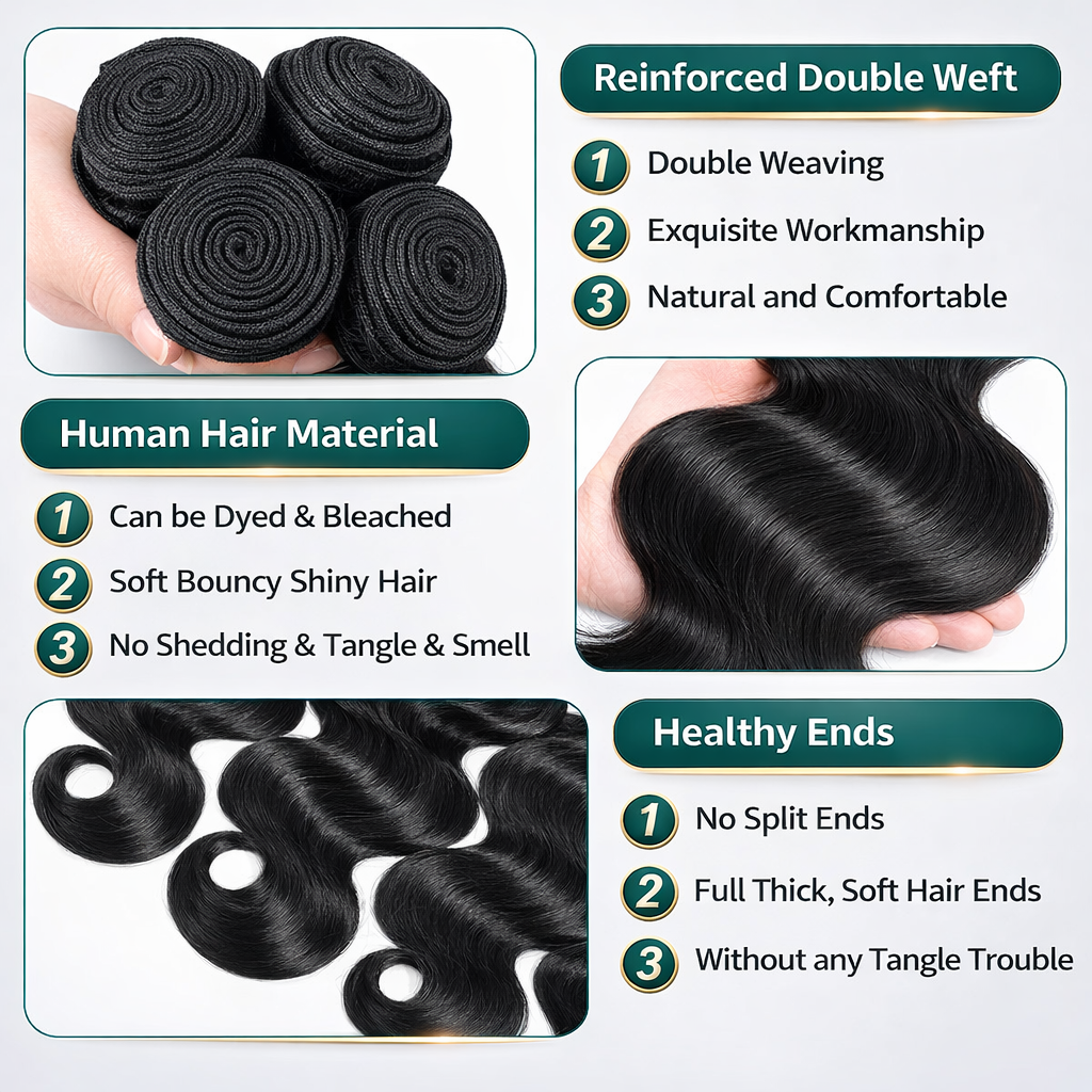 12A Body Wave Human Hair Bundles with 4x4 HD Lace Closure – Brazilian Virgin Hair 20 22 24 + 18 Inch | TiDealz TiDealz