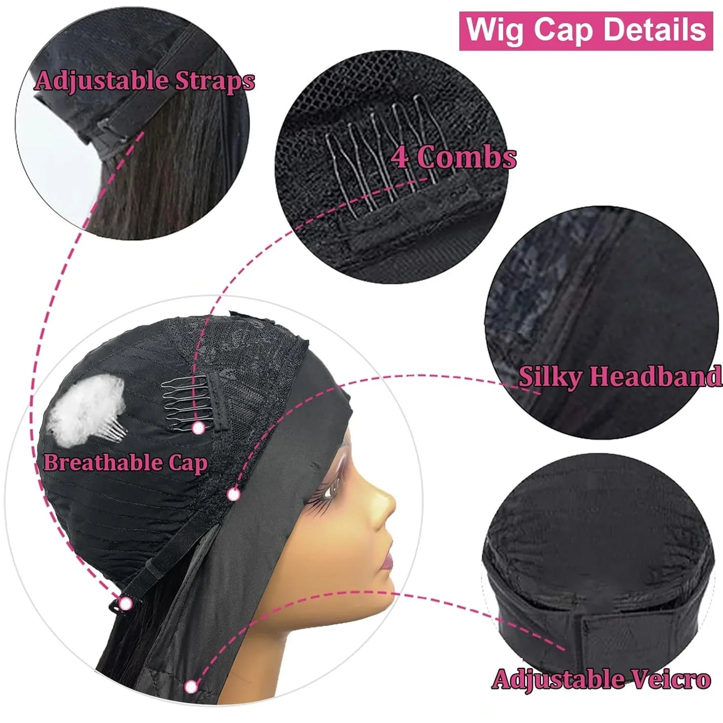 Straight headband wig, 150% density, virgin human hair, glueless, adjustable medium cap, comes with headband and false eyelashes.20 Inches - TiDealz