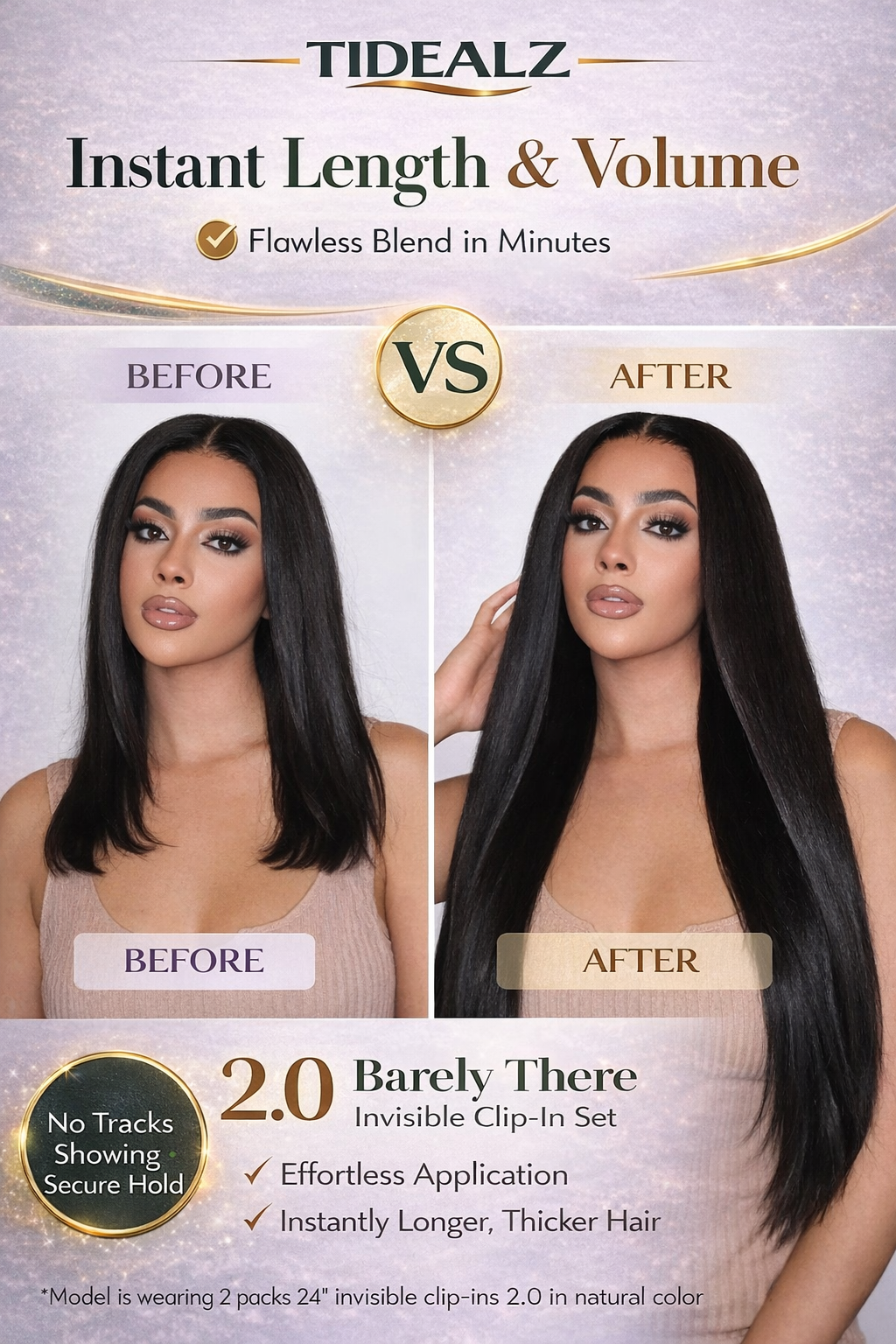 14 Inch Yaki Straight Clip-In Human Hair Extensions – Remy Invisible Clip Ins Natural Black (110g 6pcs) | TiDealz TiDealz