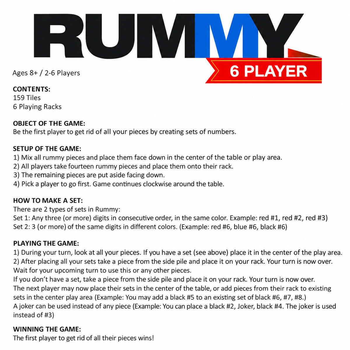 Point Games Rummy Cube 6-Player Rummy Cube Game with 146 Tiles & 6 Racks