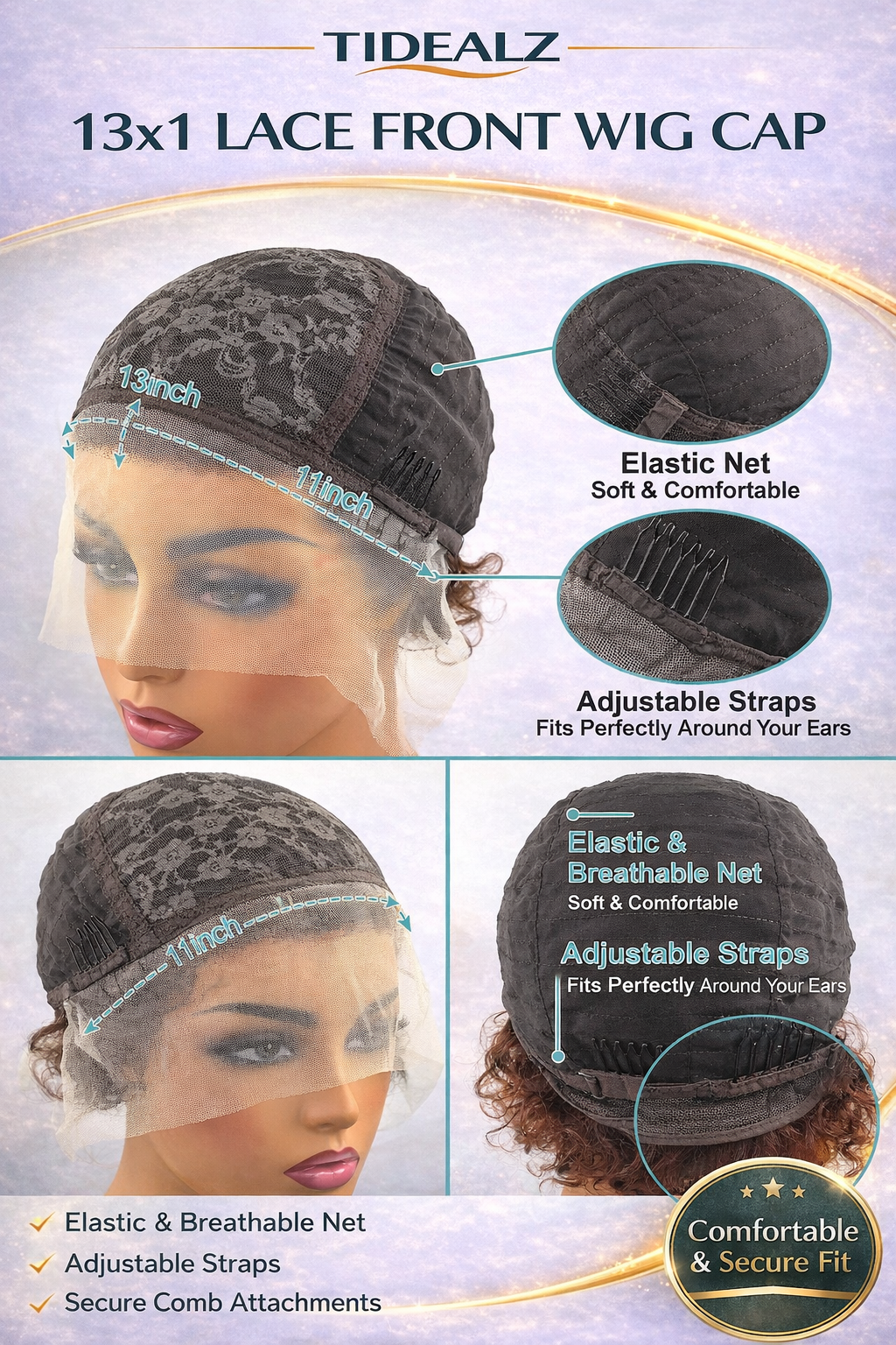 Short Curly Pixie Cut Lace Front Wig Human Hair – 13x1 Glueless Ombre Brown Wig (Pre-Plucked HD Lace) | TiDealz TiDealz