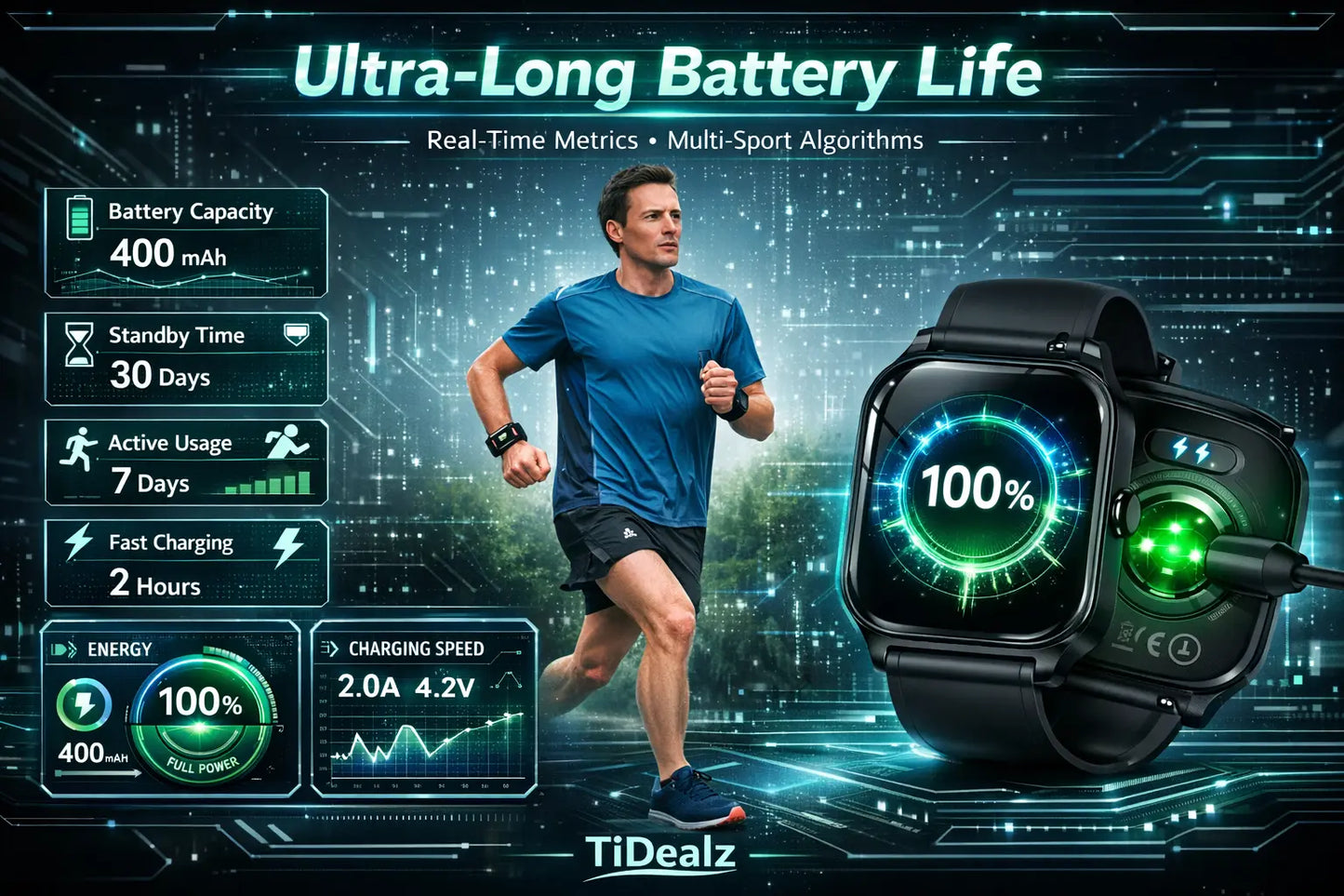 Smartwatch Bluetooth Call 1.85'' HD Fitness Tracker 120+ Sports Modes IP68 Android iPhone Black | TiDealz TiDealz