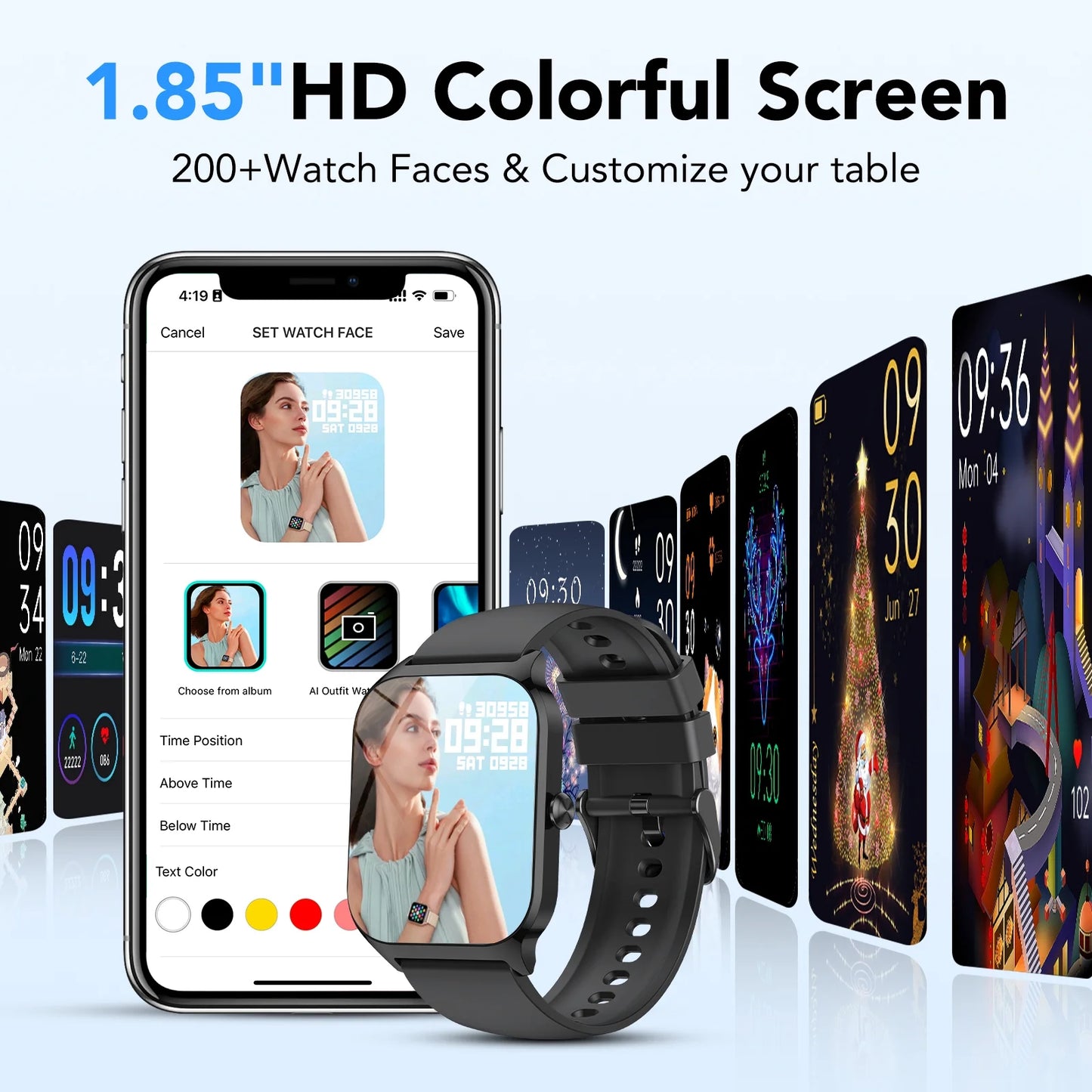 Smart Watch 1.85" for Men Women – Fitness & Lifestyle Tracker IP68 Waterproof (Black) - TiDealz