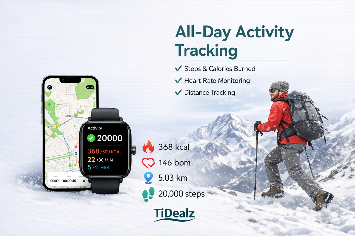 Smartwatch Alexa Built-in Bluetooth Call 1.83'' HD Fitness Tracker 120+ Sports Modes IP68 Black | TiDealz TiDealz
