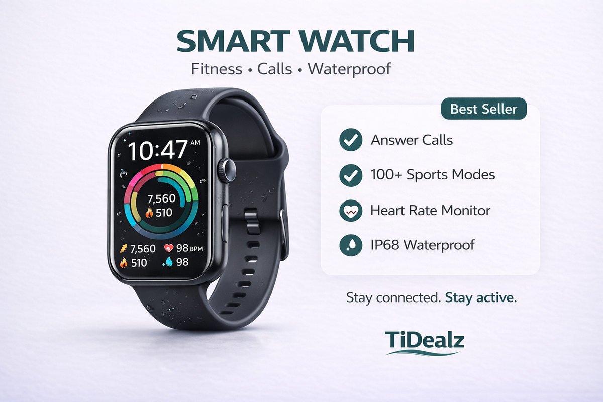 Smartwatch Bluetooth Call 1.91'' HD Fitness Tracker 100+ Sports Modes IP68 Android iPhone Black | TiDealz Btootos
