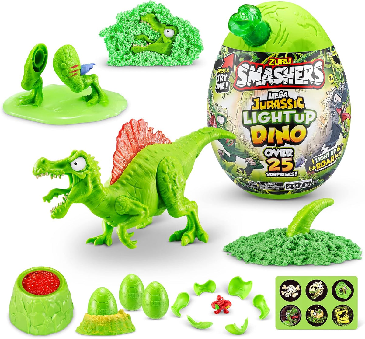 Smashers Mega Jurassic Light Up Dino Egg (Spinosaurus) – Collectible Dinosaur Toy with 25+ Surprises - TiDealz