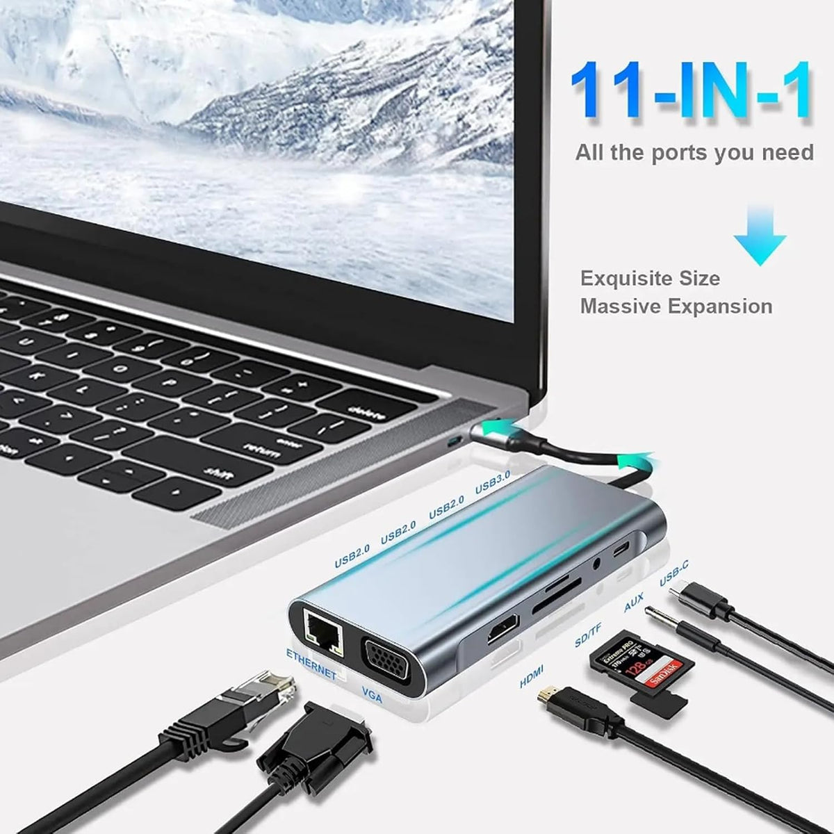 11-in-1 USB-C Hub Docking Station with HDMI, Ethernet & 4 USB