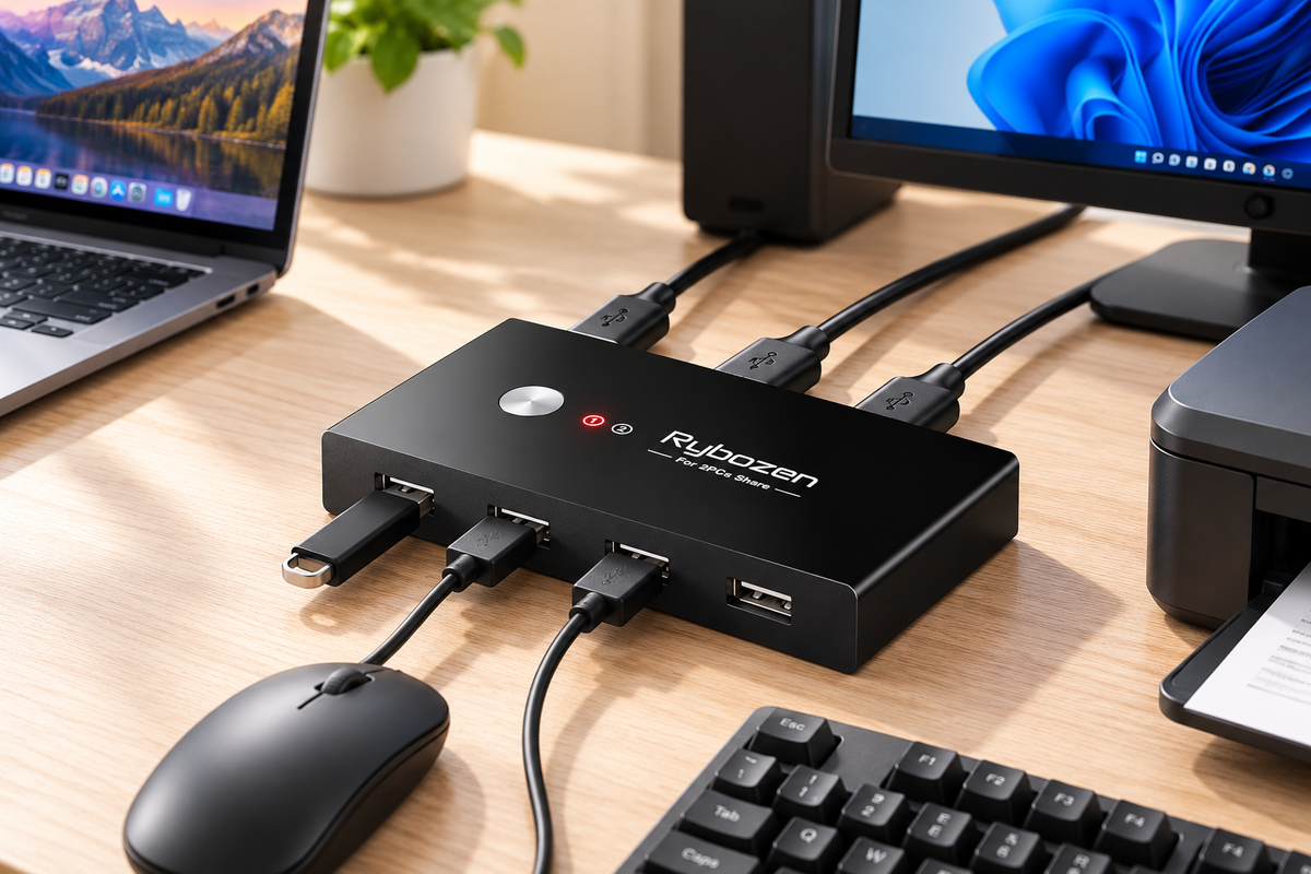 USB Switch for 2 Computers Sharing 4 USB Devices – 2 In 4 Out