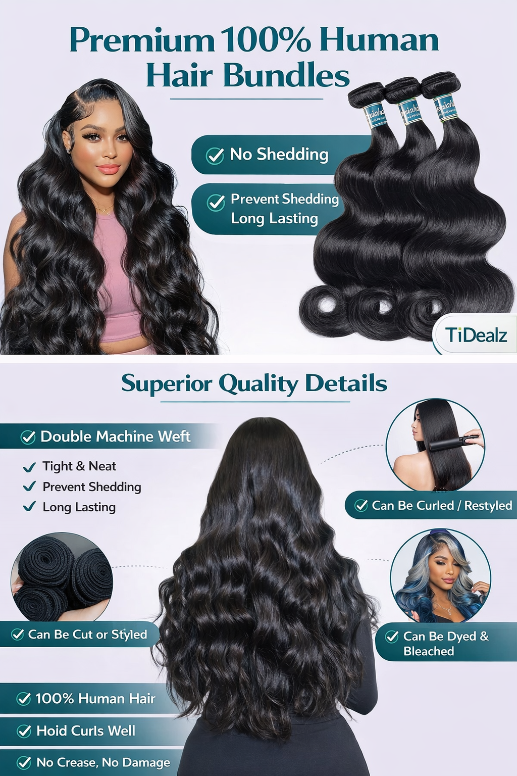 12A Body Wave Human Hair Bundles 16 18 20 22 Inch – 100% Virgin Human Hair Extensions | TiDealz TiDealz