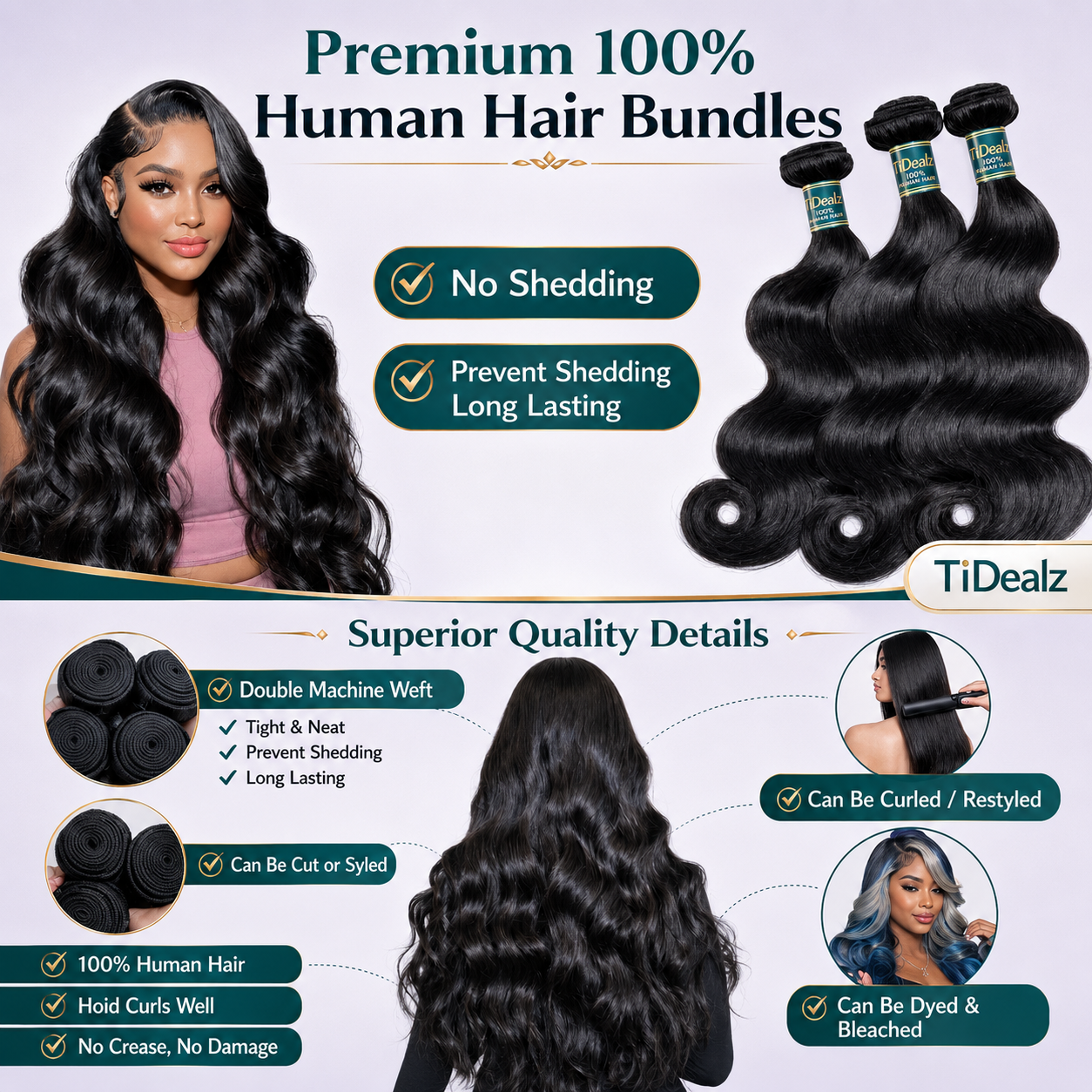 12A Body Wave Human Hair Bundles 16-22 Inch Virgin Hair Extensions | TiDealz