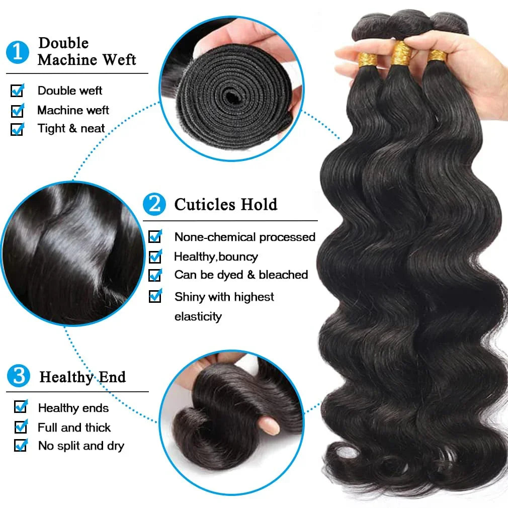 12A Body Wave Bundles – 100% Brazilian Human Hair – 26” 28” 30” (3 Pack) - TiDealz