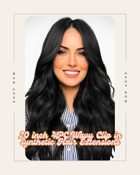 4PC 20-Inch Wavy Clip-In Hair Extensions synthetic – Thick Natural Black Full Head - TiDealz