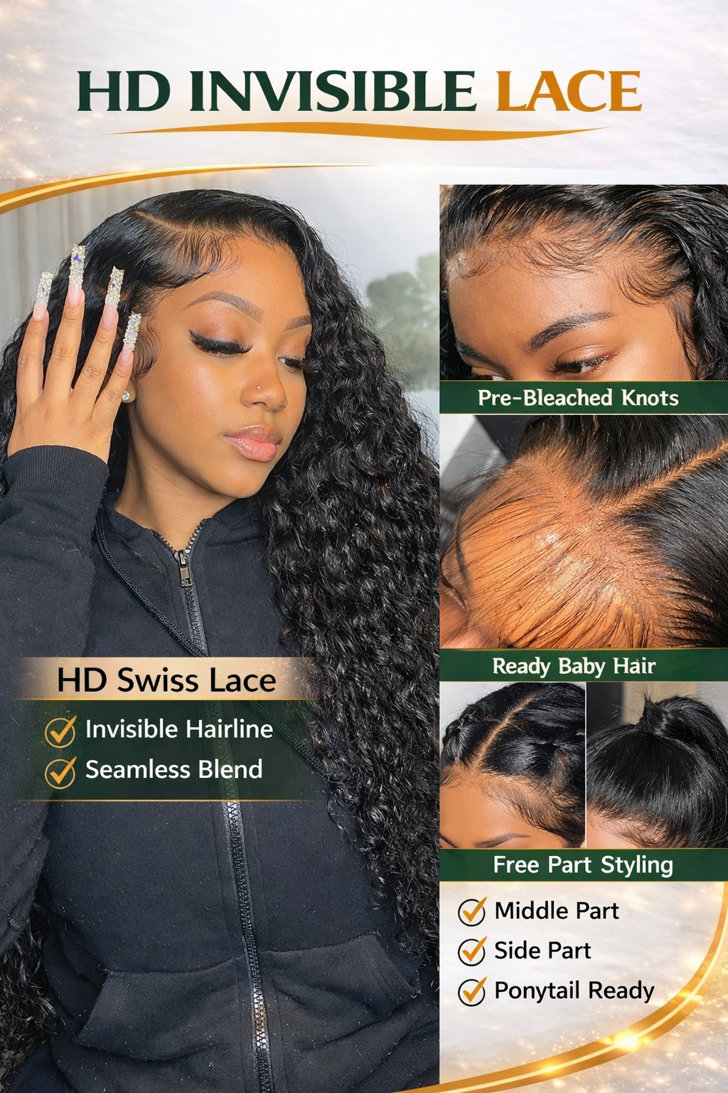 Deep Wave Lace Front Wig Human Hair 20 Inch – 13x4 HD Transparent Lace Wig 200% Density (Natural Black) | TiDealz TiDealz