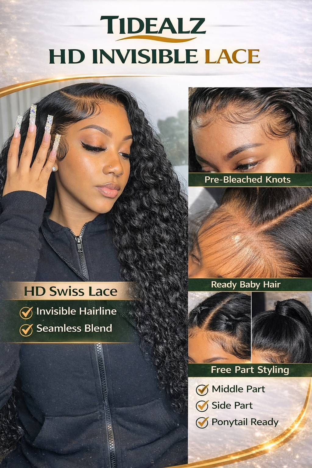 Deep Wave Lace Front Wig Human Hair 20 Inch – 13x4 HD Transparent Lace Wig 200% Density (Natural Black) | TiDealz TiDealz