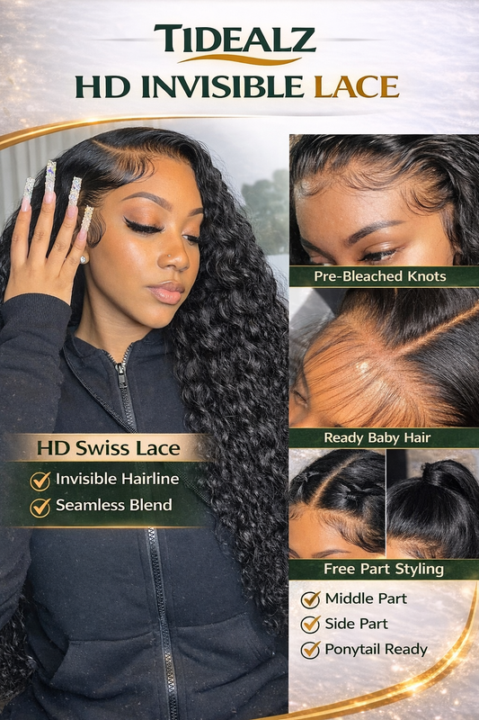 Deep Wave Lace Front Wig Human Hair 20 Inch – 13x4 HD Transparent Lace Wig 200% Density (Natural Black) | TiDealz TiDealz