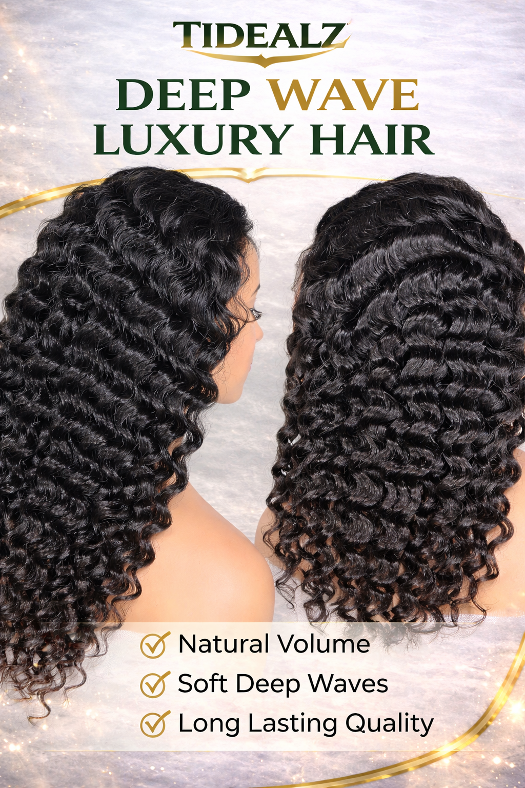 Deep Wave Lace Front Wig Human Hair 20 Inch – 13x4 HD Transparent Lace Wig 200% Density (Natural Black) | TiDealz TiDealz