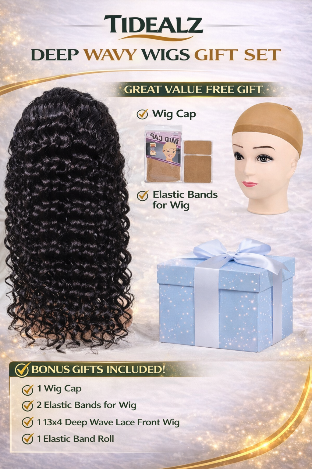 Deep Wave Lace Front Wig Human Hair 20 Inch – 13x4 HD Transparent Lace Wig 200% Density (Natural Black) | TiDealz TiDealz