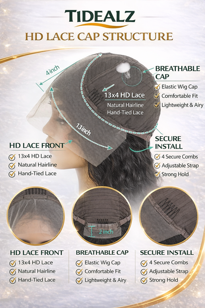 Deep Wave Lace Front Wig Human Hair 20 Inch – 13x4 HD Transparent Lace Wig 200% Density (Natural Black) | TiDealz TiDealz