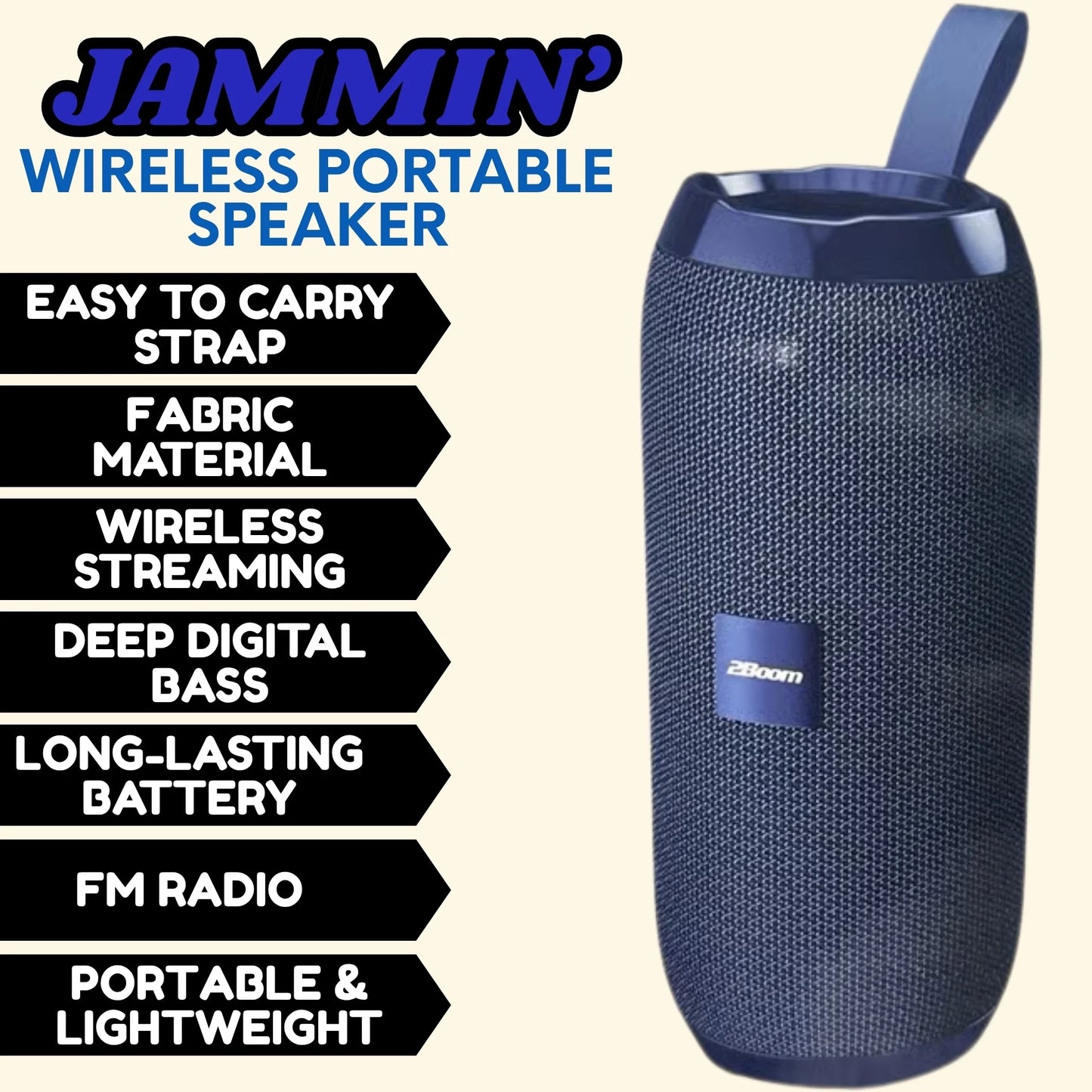 2Boom Jammin' Wireless Portable Speaker – Deep Bass, Long Battery, Travel-Friendly - TiDealz