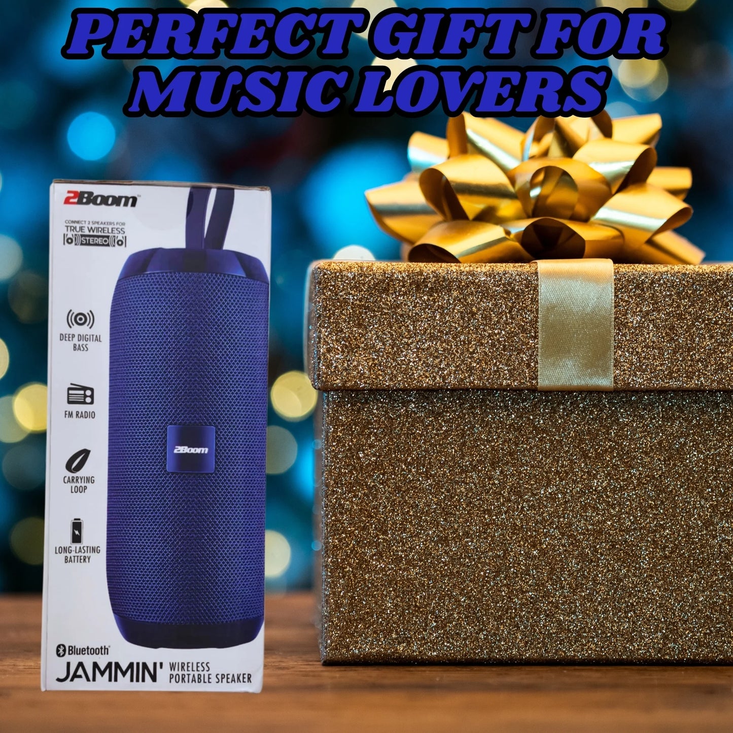 2Boom Jammin' Wireless Portable Speaker – Deep Bass, Long Battery, Travel-Friendly - TiDealz
