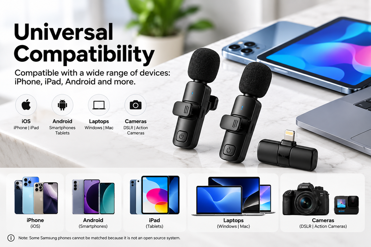 2-Pack Wireless Lavalier Microphones for iPhone & Android