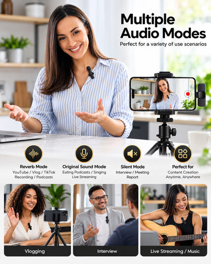 2-Pack Wireless Lavalier Microphones for iPhone & Android
