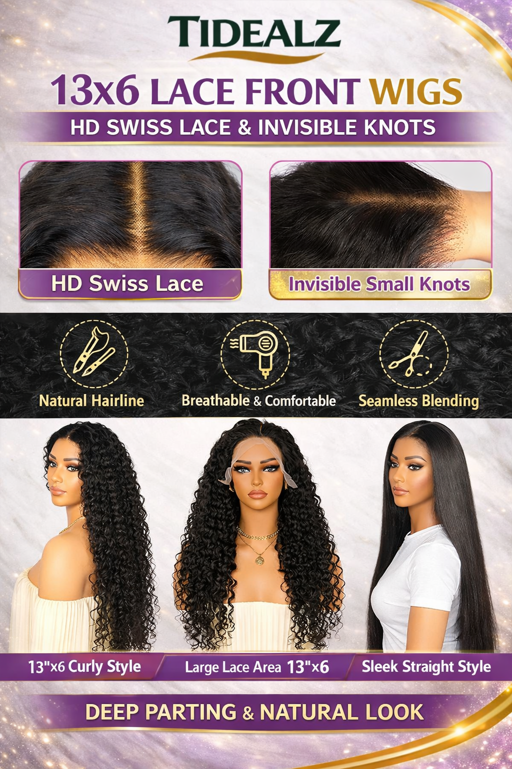 30 Inch Deep Wave Lace Front Wig Human Hair – 13x6 HD Transparent Lace Wig 200% Density (Natural Black) | TiDealz TiDealz