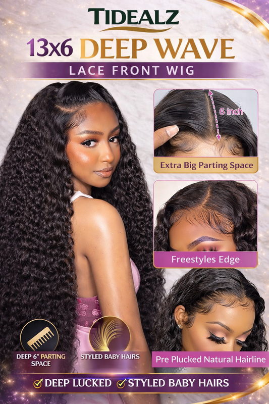 30 Inch Deep Wave Lace Front Wig Human Hair – 13x6 HD Transparent Lace Wig 200% Density (Natural Black) | TiDealz TiDealz