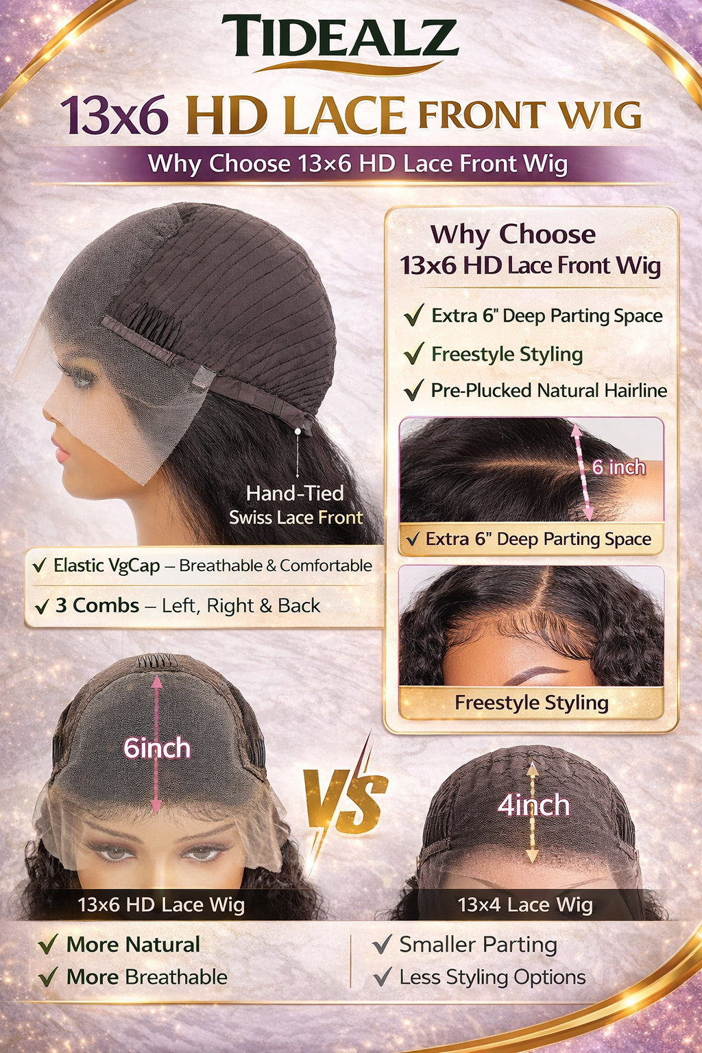 30 Inch Deep Wave Lace Front Wig Human Hair – 13x6 HD Transparent Lace Wig 200% Density (Natural Black) | TiDealz TiDealz