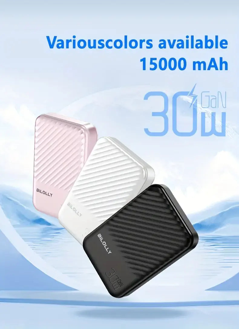 BILOLLY 30W Magnetic Power Bank 15000mAh – Fast Wireless Portable Charger