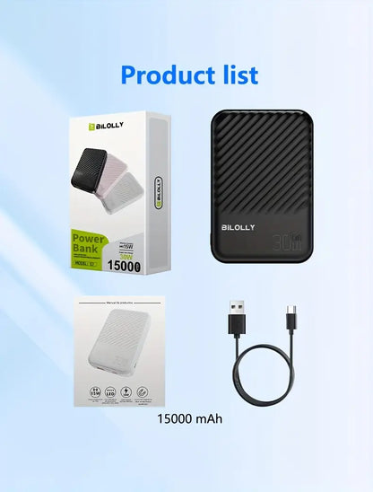 BILOLLY 30W Magnetic Power Bank 15000mAh – Fast Wireless Portable Charger