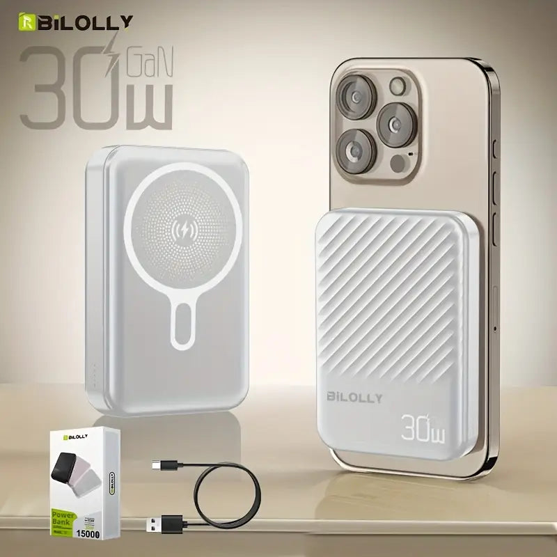 BILOLLY 30W Magnetic Power Bank 15000mAh – Fast Wireless Portable Charger