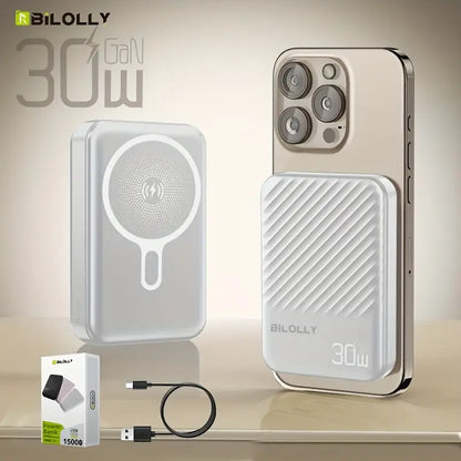 BILOLLY 30W Magnetic Power Bank 15000mAh – Fast Wireless Portable Charger