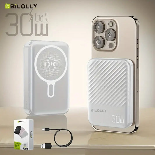 BILOLLY 30W Magnetic Power Bank 15000mAh – Fast Wireless Portable Charger