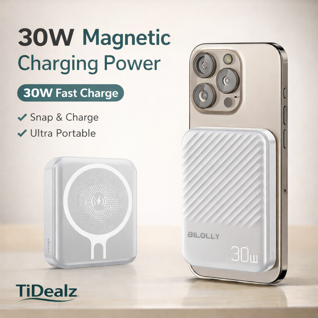 15000mAh Magnetic Power Bank 30W – Fast Charging Wireless Portable Charger USB-C (BILOLLY) | TiDealz TiDealz