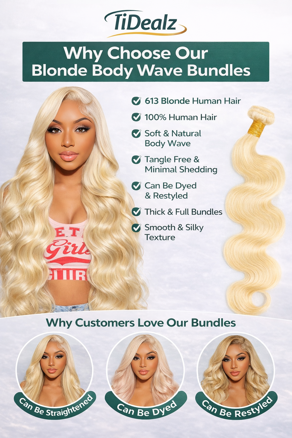 613 Blonde Body Wave Human Hair Bundles – 18 - 22Inches Brazilian Virgin Human Hair Extensions (Natural 613 Color 2 Bundles) | TiDealz TiDealz