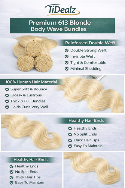 613 Blonde Body Wave Human Hair Bundles – 18 - 22Inches Brazilian Virgin Human Hair Extensions (Natural 613 Color 2 Bundles) | TiDealz TiDealz
