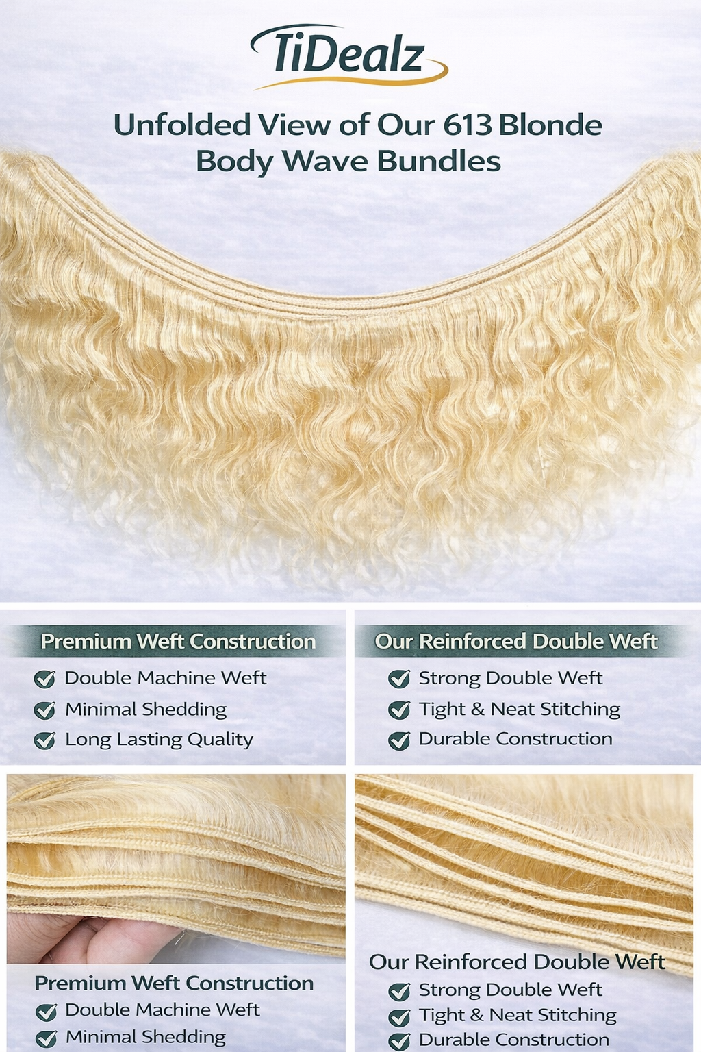 613 Blonde Body Wave Human Hair Bundles – 18 - 22Inches Brazilian Virgin Human Hair Extensions (Natural 613 Color 2 Bundles) | TiDealz TiDealz