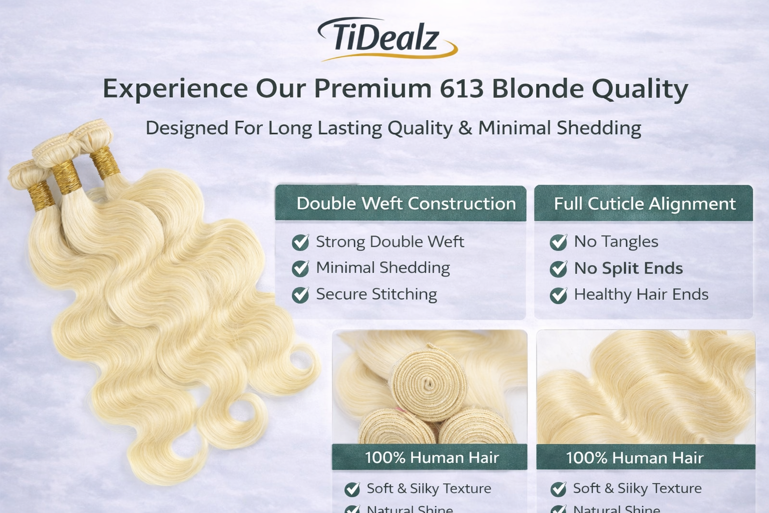 613 Blonde Body Wave Human Hair Bundles – 18 - 22Inches Brazilian Virgin Human Hair Extensions (Natural 613 Color 2 Bundles) | TiDealz TiDealz