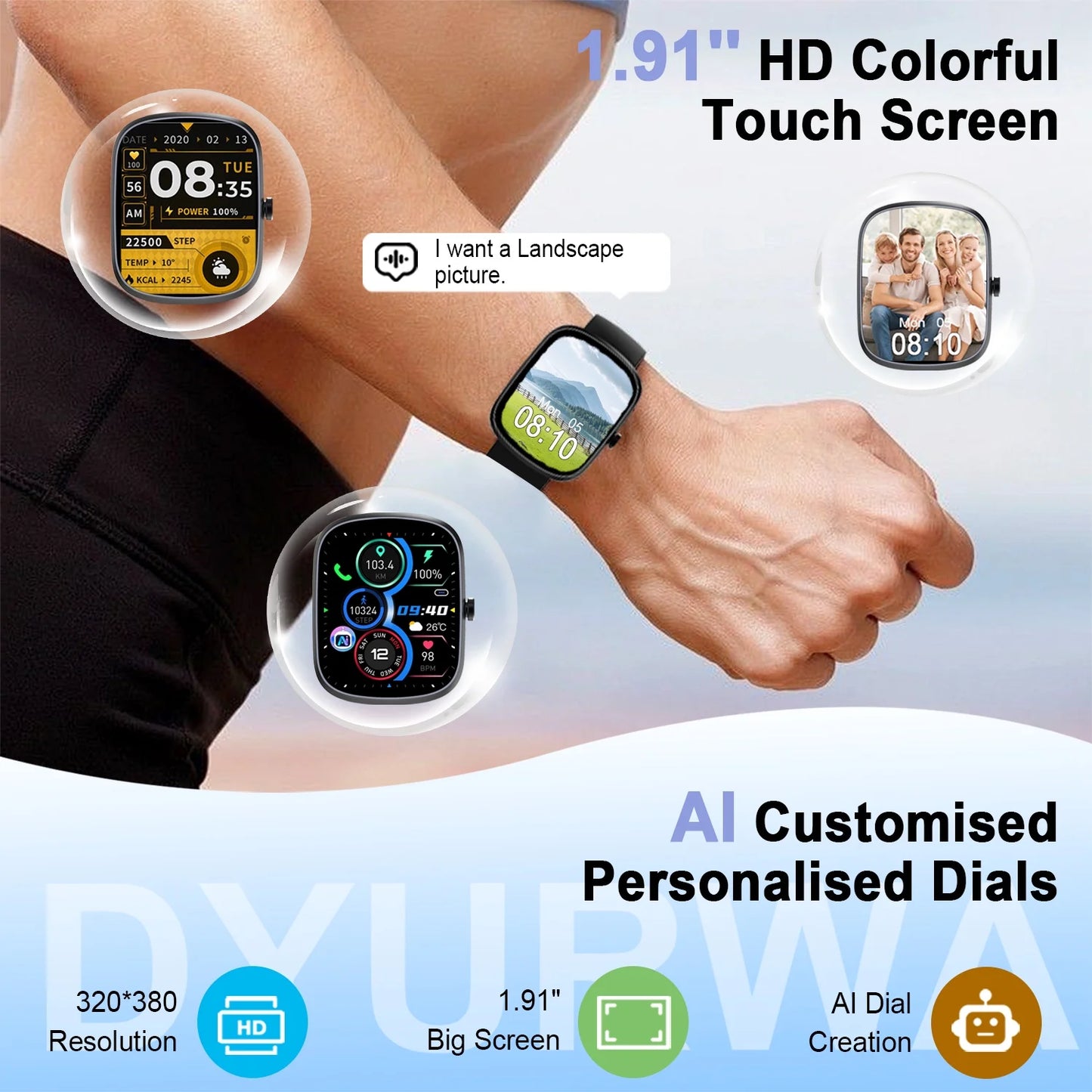 AI Smart Watch for Women & Men – 1.91 HD Touch Screen, Dual-Mode Bluetooth Call - TiDealz