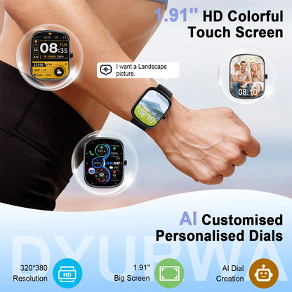AI Smart Watch for Women & Men – 1.91 HD Touch Screen, Dual-Mode Bluetooth Call - TiDealz