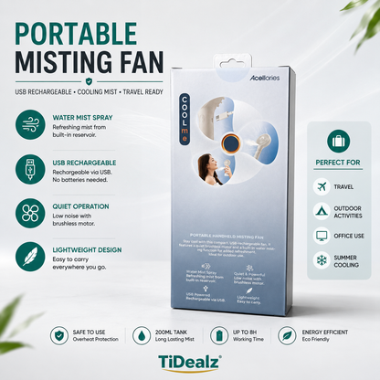 Acellories COOLme Portable Misting Fan Rechargeable USB Cooling Fan | TiDealz