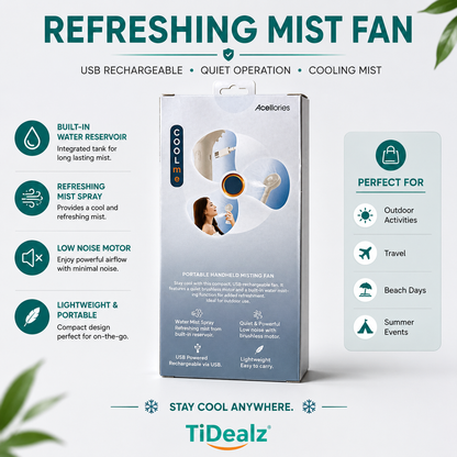 Acellories COOLme Portable Misting Fan Rechargeable USB Cooling Fan | TiDealz