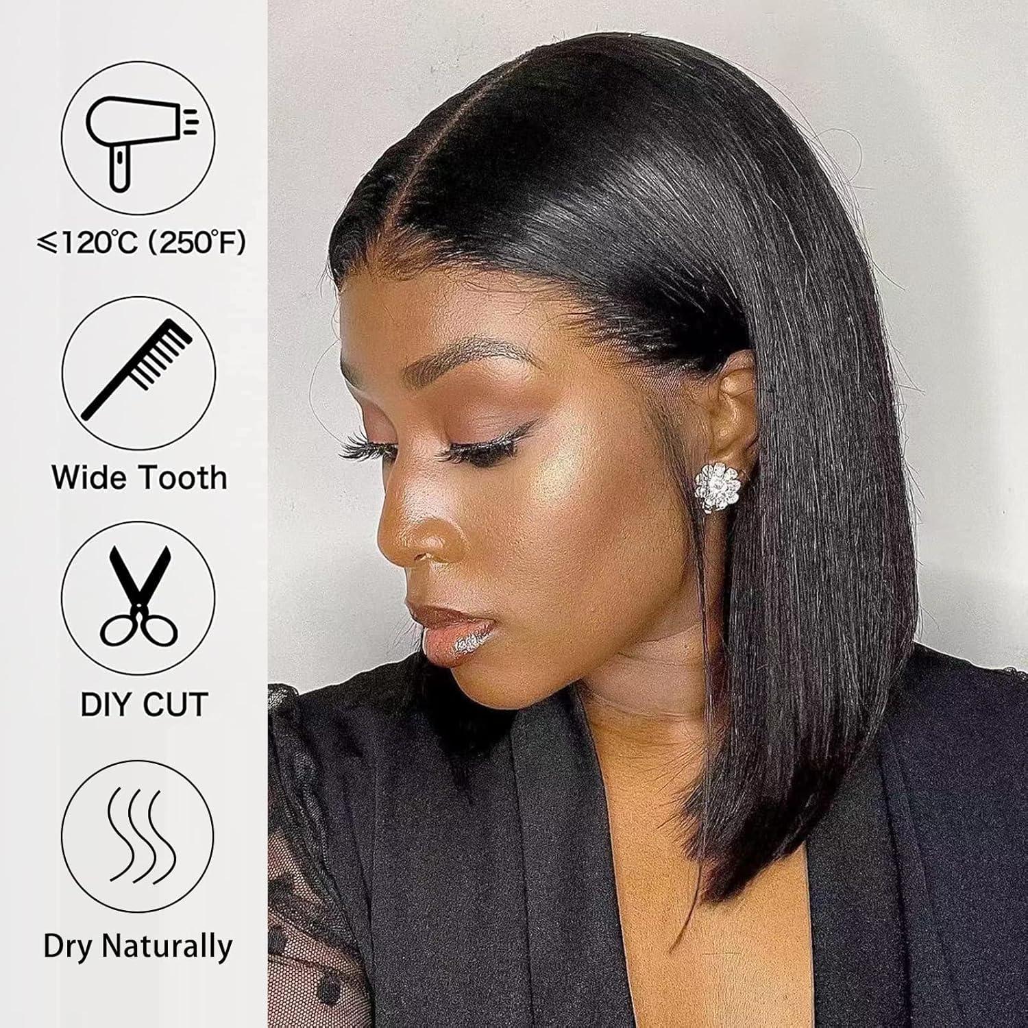 Bob wig with 13x4 HD lace front, straight human hair, 150% density, short, natural, elegant and easy to wear. - TiDealz